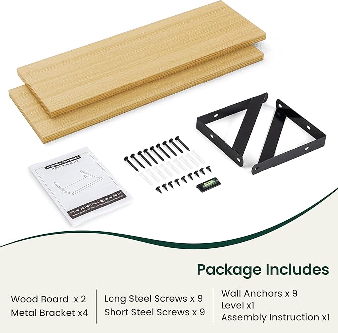Floating Shelves, 8 Inch Deep Rustic Wood Wall Storage, 24W x 8D Wall Shelves Set of 2, Heavy Duty Metal Brackets, Industrial