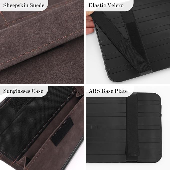 Sun Visor Organizer, Multi-Pocket Auto Visor Organizer for Car, SUV and Truck, Card Holder Glasses Holder for Car Interior Accessories Car Organizers And Storage, Brown