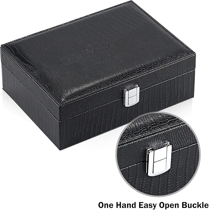 Voova Jewelry Box Organizer for Women Girls, 2 Layer Large Men Jewelry Storage Case, PU Leather Display Jewellery Holder with