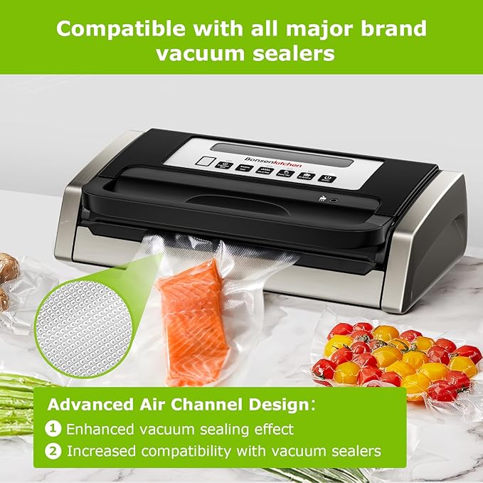 [2025 Upgraded] Bonsenkitchen 3 Rolls 11" x 16' + 3 Rolls 8" x 16' Vacuum Sealer Bags for Food with a Color Box, Easy to Stor