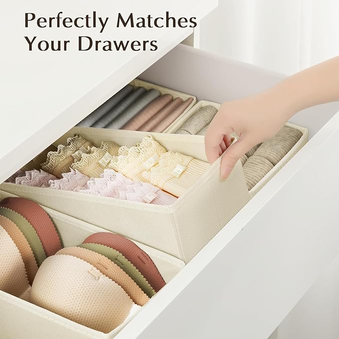 DIMJ Drawer Organizers Clothes, Set of 6 Dresser Organizer Bins, Fabric Closet Organizers and Storage, Shallow Drawer Divider
