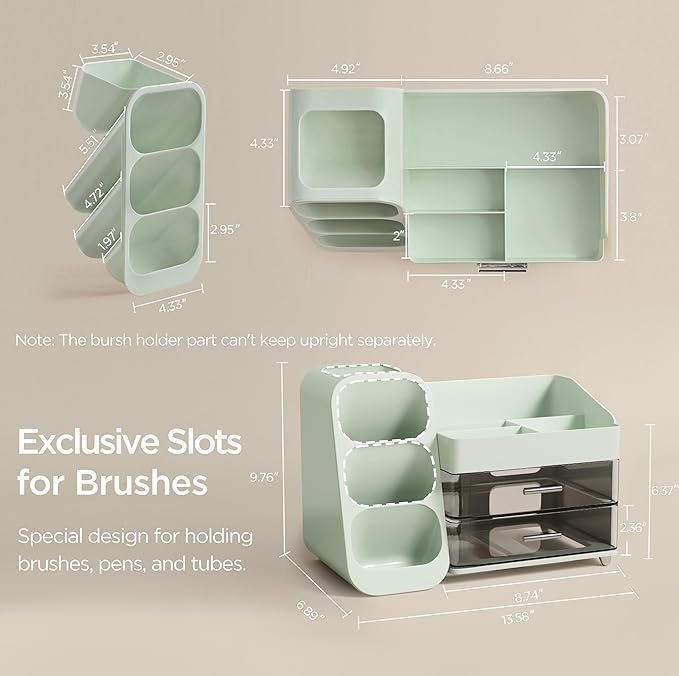 HBlife Makeup Organizer with Brush Holder for Vanity, Large Plastic Bathroom Countertop Organizer Skin Care Storage, Easy to 