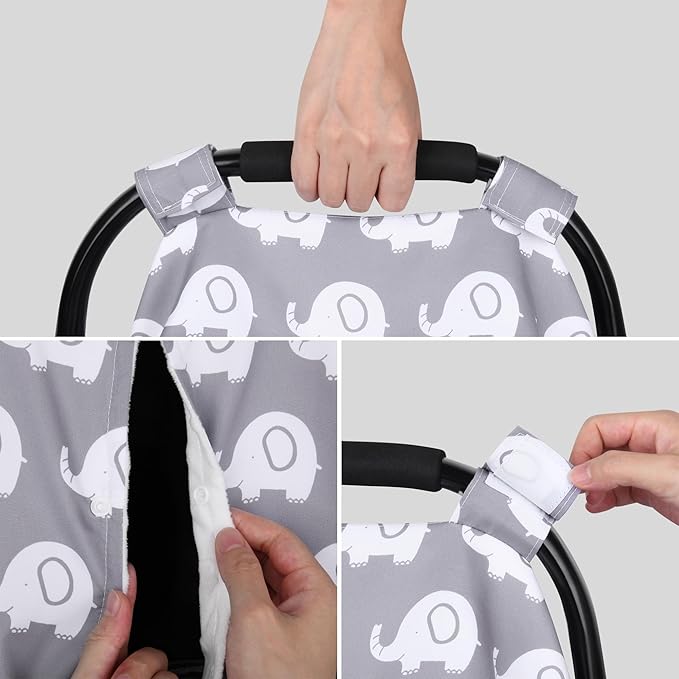 Rquite Car Seat Cover Baby, Carseat Covers for Boy Girl, Minky Infant Car Seat Cover Winter, Peekaboo Opening Car Seat Canopy