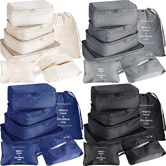 28 Pcs Packing Cubes Packing Organizers Luggage Organizer Bags Foldable Travel Luggage Cubes Suitcases Organizer Bags (Dark C
