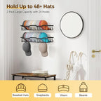 Nicetree Hat Racks for Baseball Caps Wall - Metal Hat Organizer for 48 Baseball Caps Holder, 2 Pack Hat Storage Organizer for