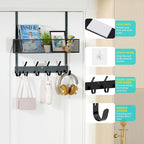 LUCYCAZ Over The Door Hooks - Over Door Organizer, Door Hanger Towel Rack with Mesh Basket & Wreath Hanger, Behind Door Stora