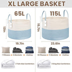 JMvicyroam 65L Extra Large Blanket Basket for Living Room - Woven Cotton Rope Laundry Hamper with Reinforced Handles - Storag