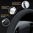 Suede Steering Wheel Cover for Tesla Model 3/Y 2016-2025 2026 Juniper/Highland, Non-Slip Breathable Tesla Model 3/Y Steering Wheel Protector, Black