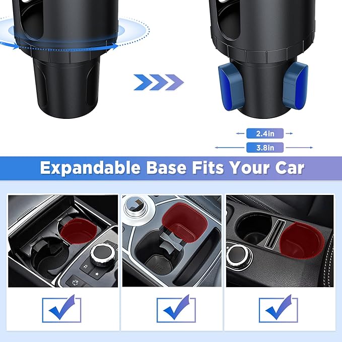 OUTXE Car Cup Holder Expander+Phone Mount, Adjustable Large Cupholder Extender Extra Expandable Drink Adapter Universal for A