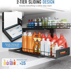 Under Sink Organizer Upgrade To Professional Rails,2-Tier Dual Pull Out Cabinet Storage,Height Adjustable Slide Out Drawers F