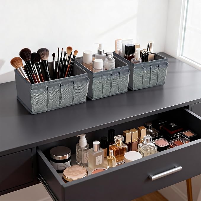 VERONLY Cosmetic Storage Bins Makeup Organizer, Adjustable Multifunction Storage Box Desk Drawer Divider for Makeup Brushes, 
