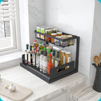 REALINN Under Sink Organizer, L-Shaped 2 Tier Pull Out Cabinet Organizer for Kitchen and Bathroom, Slide Out Under Cabinet St