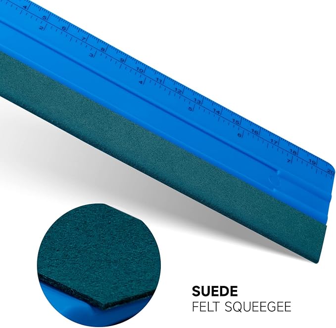 FOSHIO 8 Inch Felt Squeegee for Vinyl wtih Ruler 20CM 4 Round Corners Universal Card, Window Tint Film Installing Hard Blue PP Car Vinyl Wrap Scraper Tool