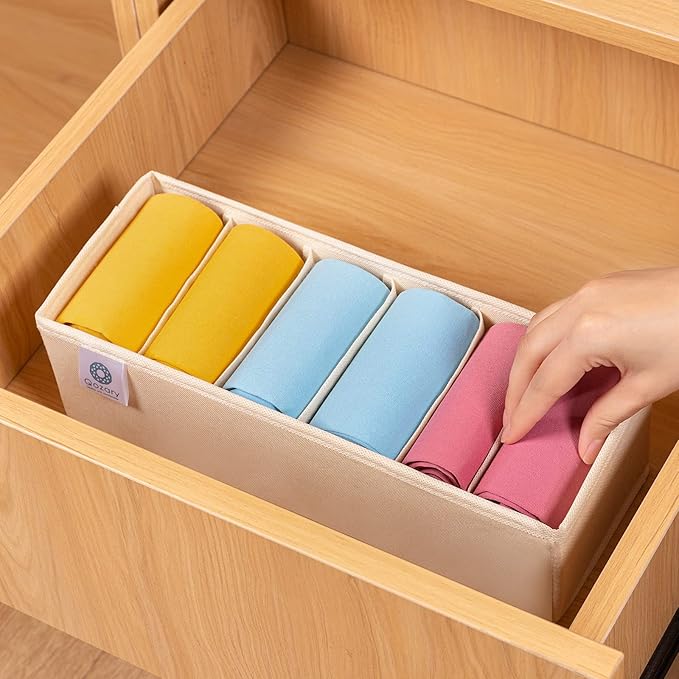 Qozary 3 Pack Sock Underwear Drawer Organizer Dividers, Collapsible Cabinet Closet Storage Boxes for Clothes, Socks, Lingerie