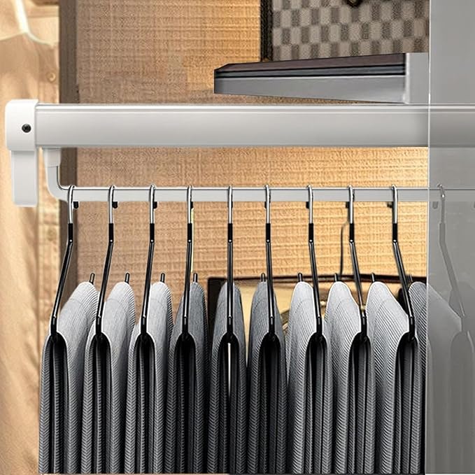 Adjustable Pull Out Hanger Rail Rod - Pull Out Clothes Rail,Extendable Closet Rod for Pants Clothing Storage,Wardrobe Adjusta