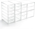 Prsildan Acrylic Drawer Organizer with 17 Drawers, Craft Office Desk Makeup Organizers Accessories, Set of 4 Clear Stackable 