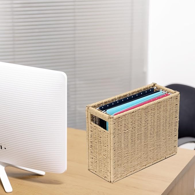 14.6 x 5.9 x 10.8 Inch Large Decorative File Box, Decorative File Baskets for Seagrass Hanging Organizers Portable Letter Siz