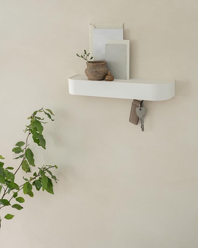 Kazai. Key Holder 'Toke' | Minimalist Key Hook Design from Berlin | Modern Key Holder Wall Mount with Wooden Shelf | Key Rack