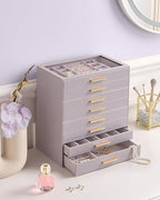 Lolalet Jewelry Box Organizer, 8-Layer Jewelry Organizers and Storage Case with Glass Lid, Ring Earring Bracelet Necklace Hol