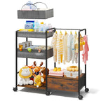 BBLIKE 3in1 Diaper Caddy Organizer - Diaper Caddy & Rolling Diaper Cart with Kids Clothing Rack for Nursery and Baby Essentia