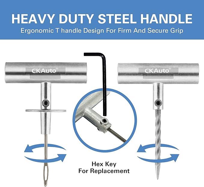 CKAuto Universal Tire Repair Kit, Heavy Duty Car Emergency Tool Kit for Flat Tire Puncture Repair, 36 Pcs Value Pack, Tire Pl