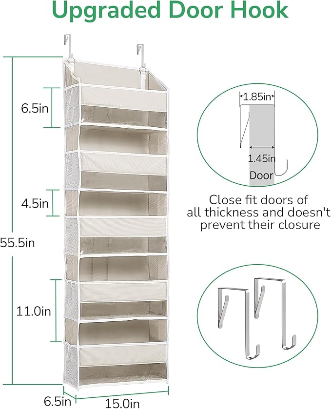 ULG 1-Pack Over Door Organizer with 5 Large Pockets 10 Mesh Side Pockets, 44 lbs Weight Capacity Hanging Storage Organizer wi
