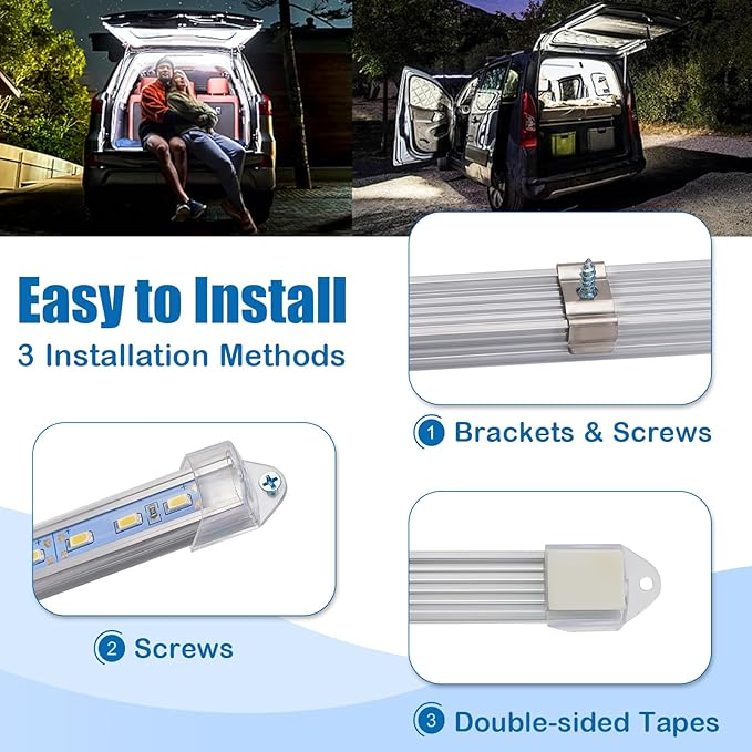 10 Pack DC12V LED Lights Strip Bar Interior Lighting for Enclosed Cargo Trailer, Car, RV, Truck, Camper, Van, Boat, Cabinet - White