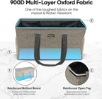 BALEINE Extra Large Utility Tote Bag with Reinforced Wire Frame, Reusable Grocery Bag for Shopping, Picnic (Beige, 22''x12''x10'')