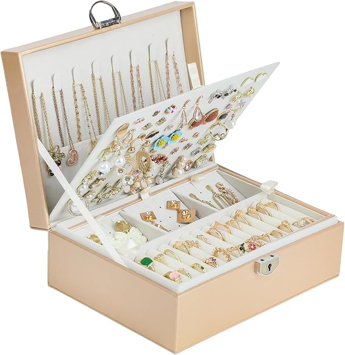 BOOVO Earring Jewelry Box For Women Girl Stud Organizer, 4 Layers Girl Jewelry Organizer Box With Lock Earring Holder Organiz