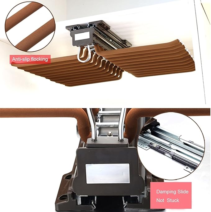 Pull Out Clothes Rail Extendable Wardrobe Rail Tube Rod - Steel Pull Out Pants Rack Pants Hanger Bar 22 Arms, Extendable Clos