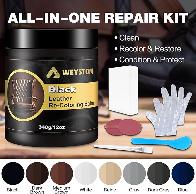 Leather Recoloring Balm, 12oz Large Size Leather Dye, Color Restorer, Scratch Repair, Furniture & Couch Restorer Kit, Repair 