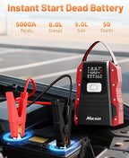 5000A Jump Starter with Air Compressor - Portable 12V Jump Box Battery Pack for 9.0L Gas/8.0L Diesel Engines, Car Jumper