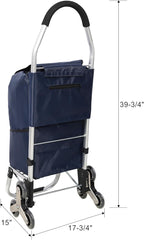 Stair Climber Folding Shopping, 36L Grocery Cart Trolley Laundry Stair Climbing Handcart with Stainless Steel Triangular Wheels & Oxford Cloth Bag, Foldable Cart for Shopping Grocery Laundry, Blue