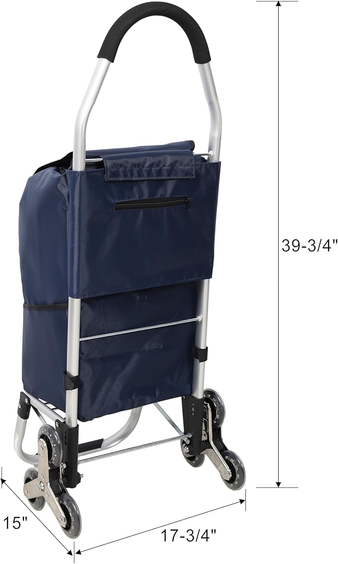 Stair Climber Folding Shopping, 36L Grocery Cart Trolley Laundry Stair Climbing Handcart with Stainless Steel Triangular Wheels & Oxford Cloth Bag, Foldable Cart for Shopping Grocery Laundry, Blue