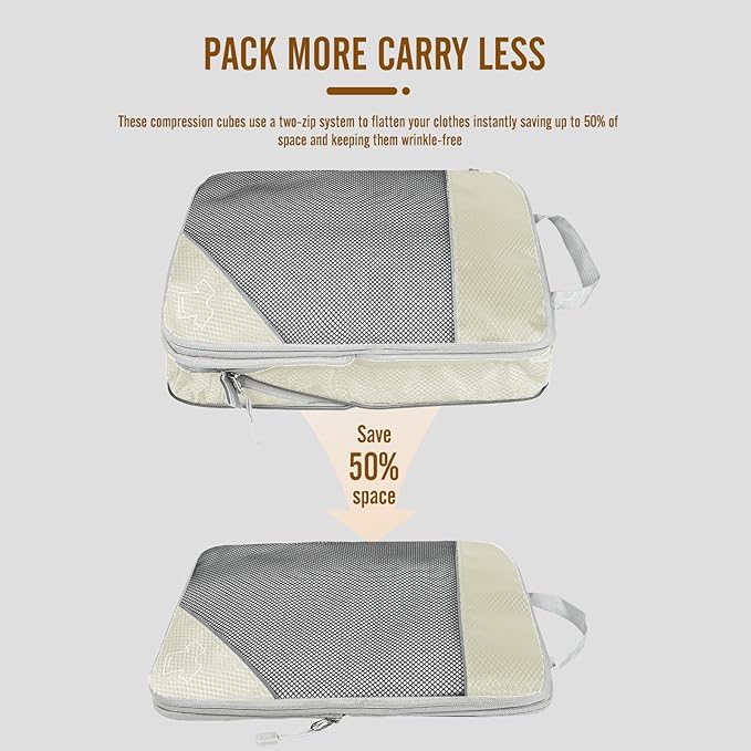 8 Set Compression Packing Cubes for Travel, Expandable Luggage Organizer with Shoe Bag & Laundry Bag - Lightweight Suitcase &