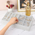 Fixwal Jewelry Organizers and Storage, 14in Stackable Jewelry Drawer Organizer, Set of 5 Jewelry Trays with Removable Divider