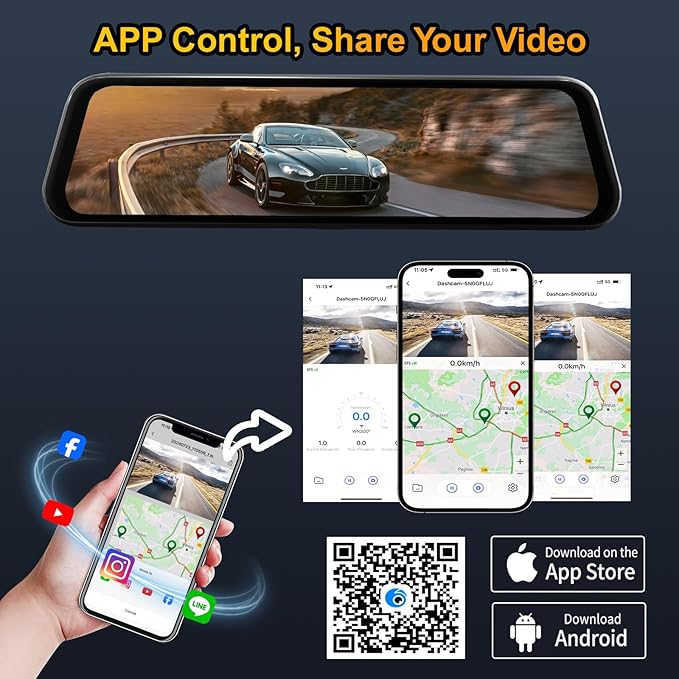 3 Channel Mirror Dash Cam with 4K+Inside 1080P+ 1080P 10 Inch Triple Rearview Mirror Camera, Night Vision, G-Sensor, Reverse 