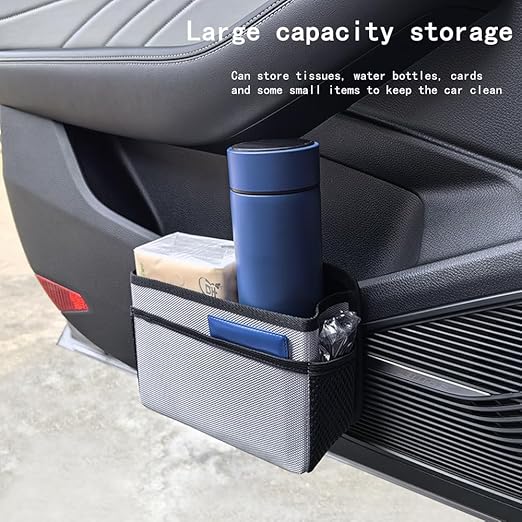 Car Trash Can, Foldable Multifunctional Hanging Storage Box Trash Can with a Roll of Garbage Bag, Multi Pocket Design Suitable for Car, Home and Office (Beige)
