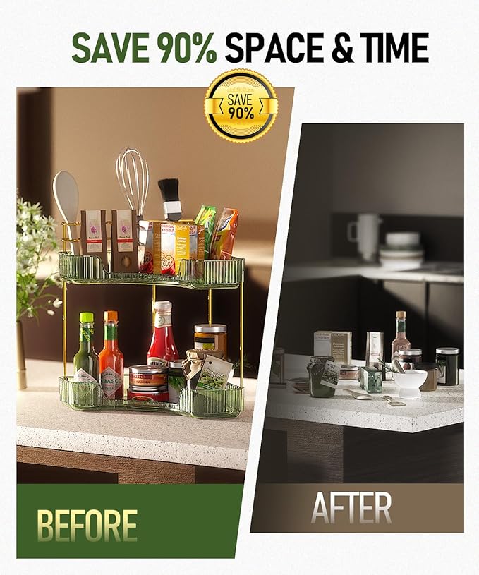 EUHOME 2-Tier Corner Bathroom Counter Organizer Makeup Cosmetic Storage, Tool-Free Installation Acrylic Vanity Shelf, Skin Ca