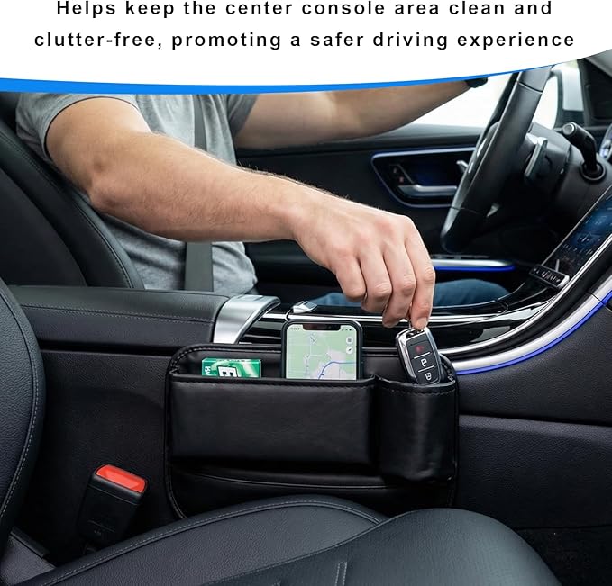 2 PCS Car Seat Gap Filler Organizer, Auto Front Seat Storage Box Anti-Drop Gap Filler with Cup Holder, Premium Leather Auto Console Side Organizer for Holding Phone Glasses Drinks
