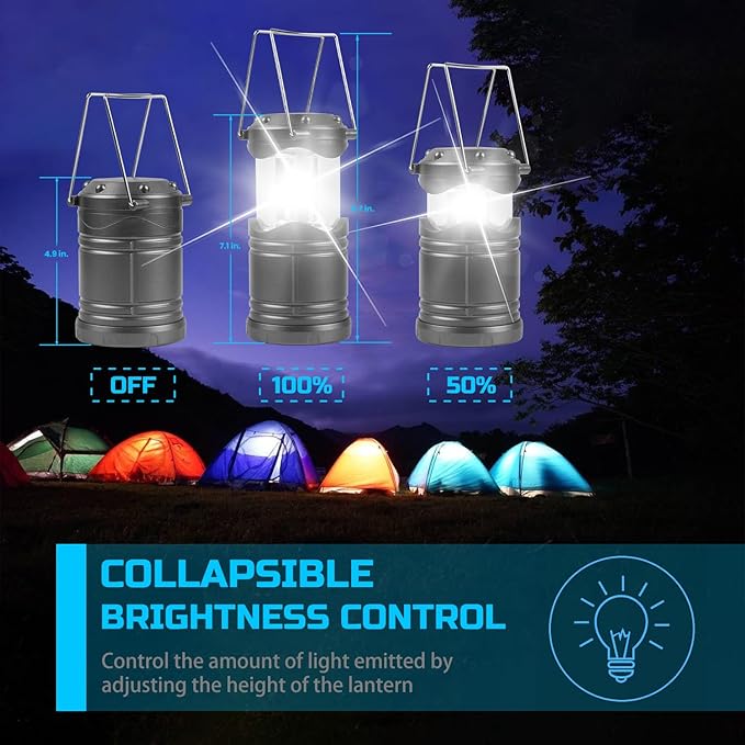 Lichamp LED Camping Lantern, 4 Pack Battery Powered Flashlight for Power Outages, Portable Collapsible Hanging Light Essentia