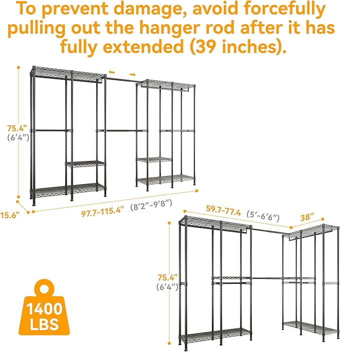 Higeego H5 Pro Heavy Duty Garment Rack, Freestanding Clothes Rack, Wardrobe Closet for Hanging Clothes, Portable Closet Organ