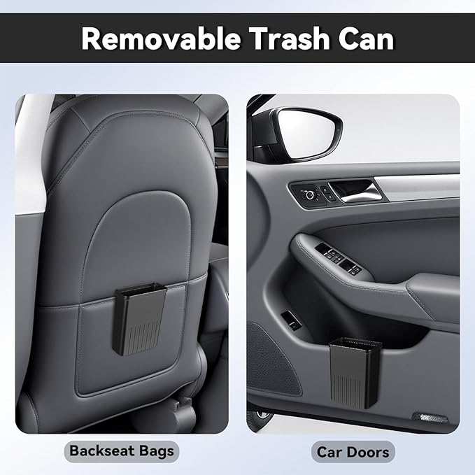7-In-1 Car Seat Back Organizer with Cup Holders, Tissue Box, Removable Trash Can & Hooks, Multifunctional Car Seat Back Storage Box, Extra Headrest Cup Holder for Backseat (Black02)