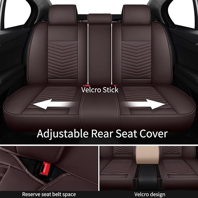 Nappa Leather Car Seat Covers Full Set, Brown Car seat Protector 5 Seats, Waterproof Car Seat Cushion, Universal Automotive S