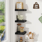Fun Memories Small Floating Shelves for Wall - 8 Inch Square Wall Shelves with Invisible Brackets, Black Shelves for Bathroom