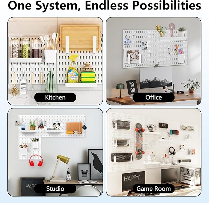 White Pegboard Combination Kit, Wall Organizer Pegboard, Modular Hanging, Peg Boards and Accessories Modular Hanging, Garage 