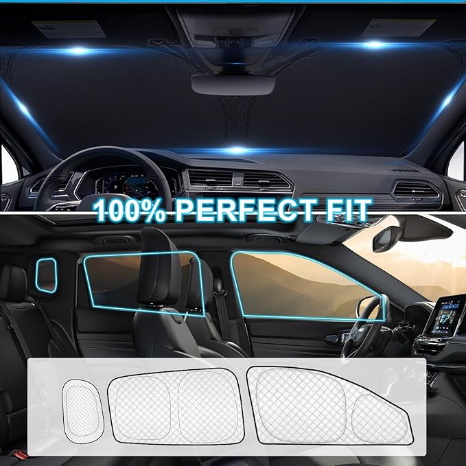 KMF 8pcs Thicken Sun Shades for Jeep Compass 2017-2025 Accessories,Compass Sunshade Full Car Window Covers for Windshield Side Rear, UV Block and Blackout Privacy for Camping Outdoor