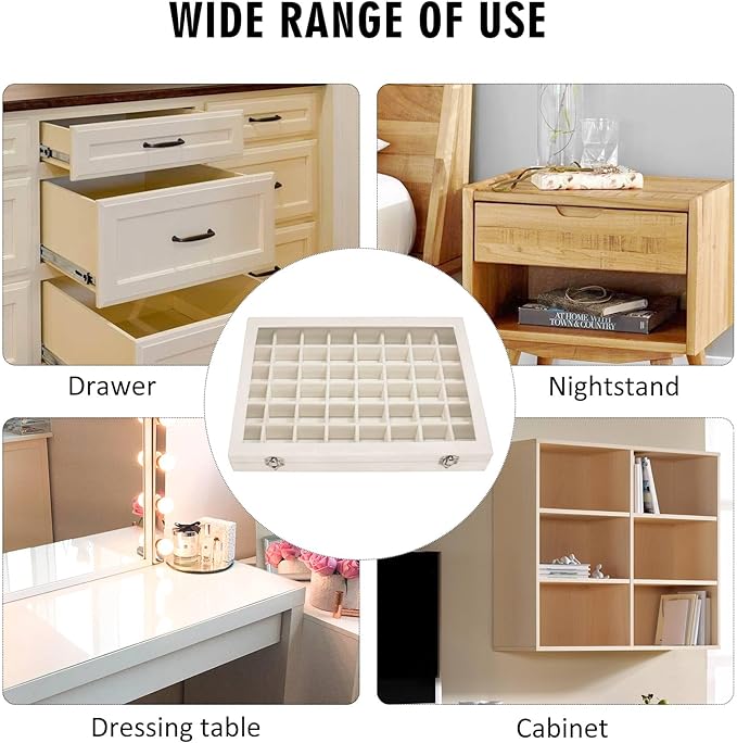 Siveit Velvet Jewelry Tray 48 Grid Jewelry Display Tray Organizer Box with Transparent Lid Rings Earrings Necklaces Pendants 