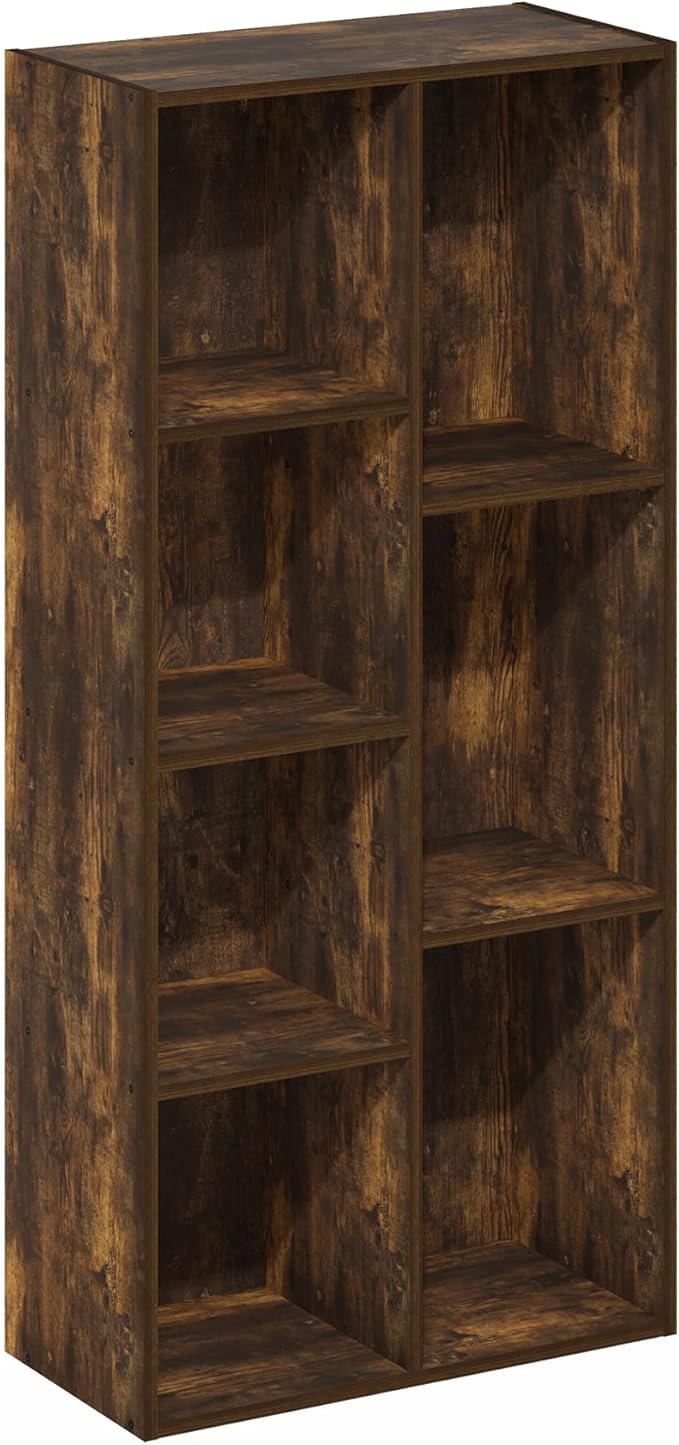 Furinno LUDER Book Shelf, 7-Cube Bookshelf, Bookcase with Open Shelves, 9.4 x 19.5 x 41.7, Easy Assembly, for Living Room, Be