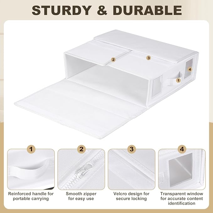 uxcell 4 Pack Bed Sheet Organizers and Storage with Handle, Foldable Bedding Duvet Cover Set Organizer Storage Closet and Und